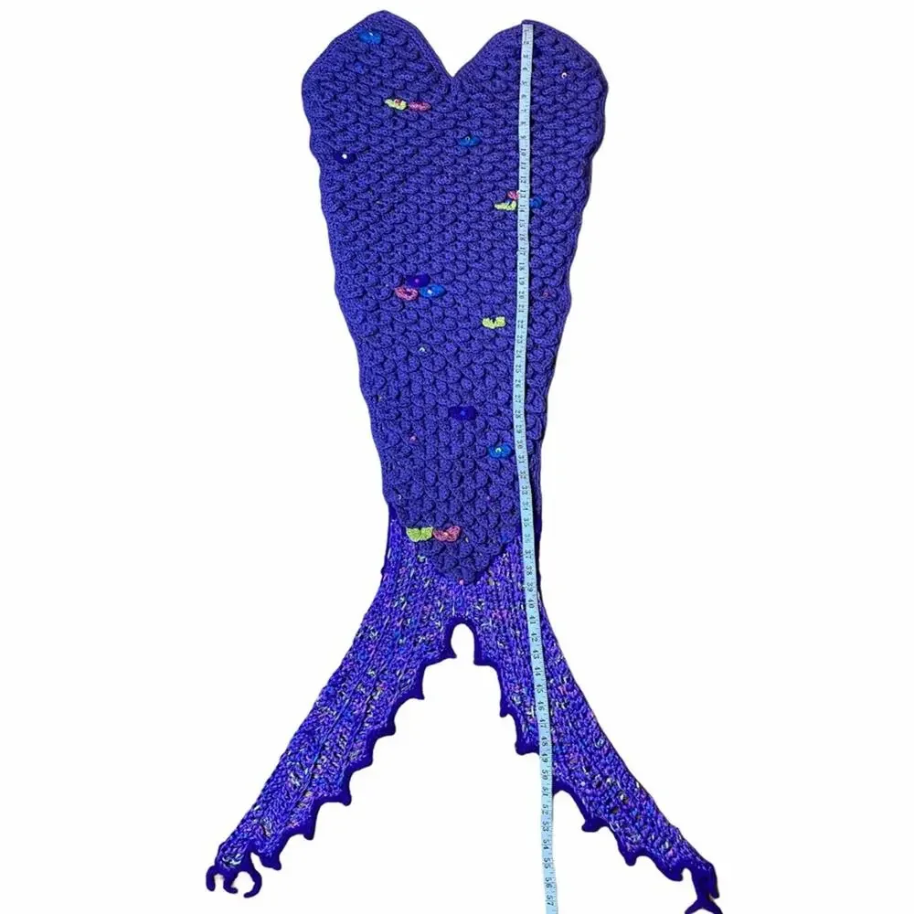 HANDMADE Purple crochet beaded mermaid tail throw kid's size / girl room
